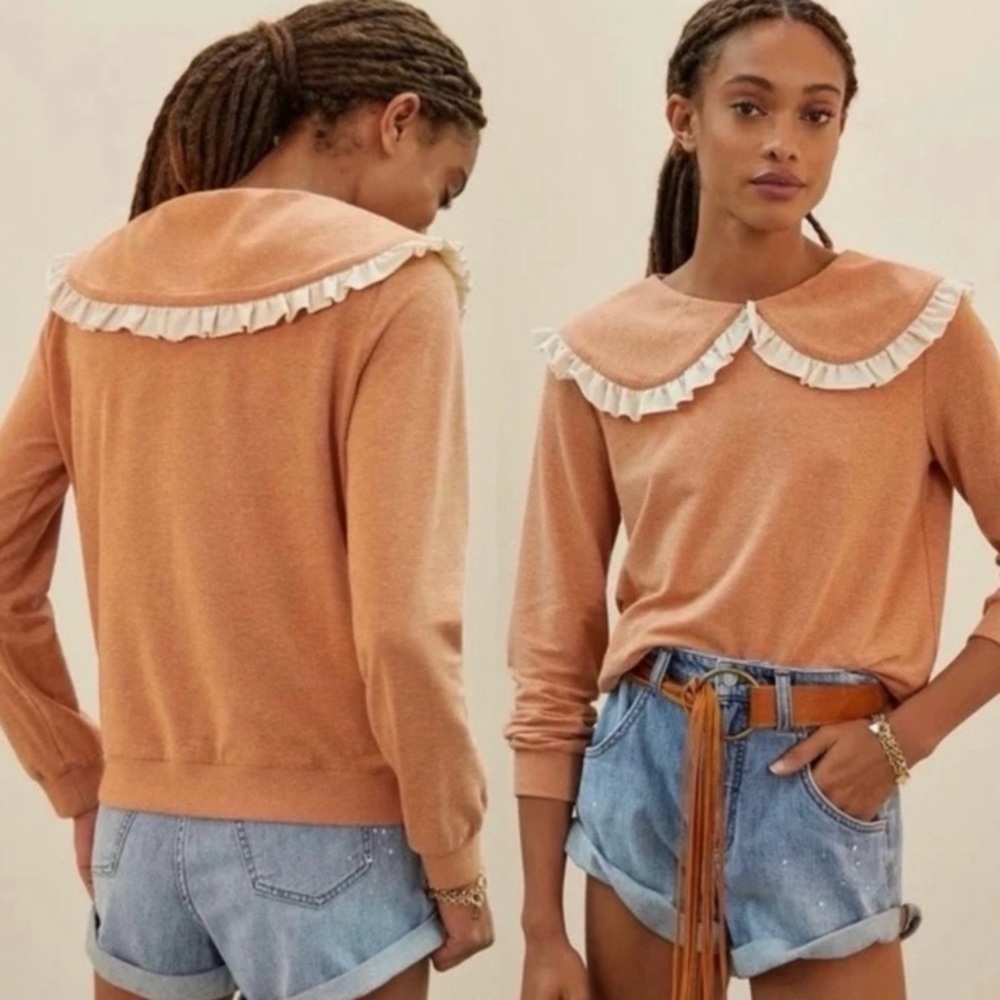 PLS READ Current Air Ruffle Collar Top Sz Medium Orange Long Sleeve Sweatshirt - Picture 2 of 7